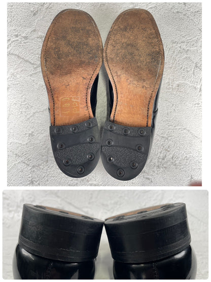 SANDERS 8686 patent leather plain lacing 4-eye leather sole black UK 7.5 / size 26.5-27cm [W3465]