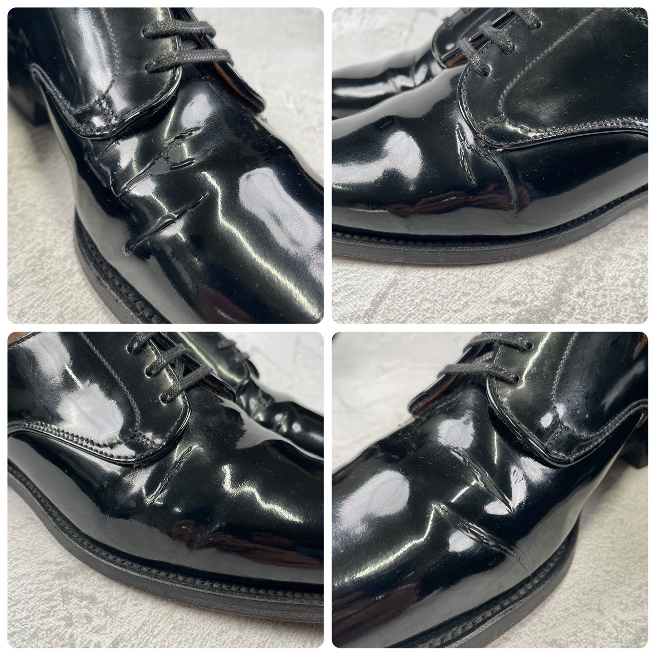 SANDERS 8686 patent leather plain lacing 4-eye leather sole black UK 7.5 / size 26.5-27cm [W3465]