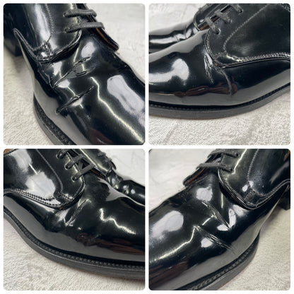 SANDERS 8686 patent leather plain lacing 4-eye leather sole black UK 7.5 / size 26.5-27cm [W3465]