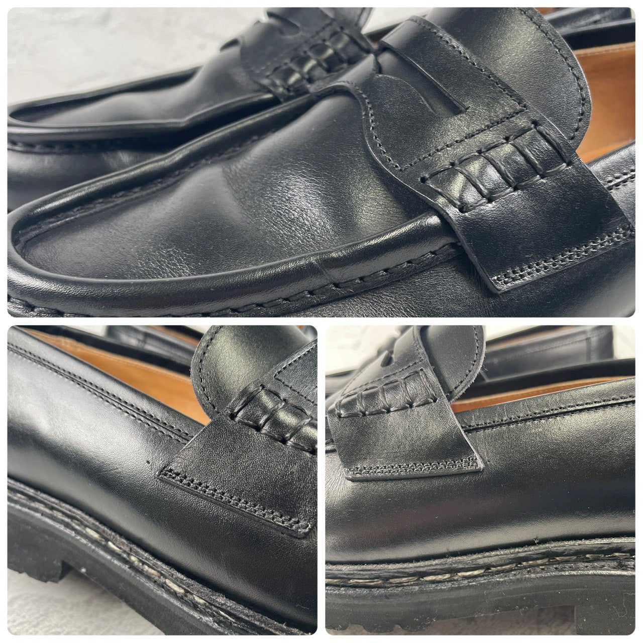 【極美品】Berwick 1707 バーウィック 5293 コインローファー ビブラムガムライト 黒 ブラック UK5.5 / 24.5cm【W3470】