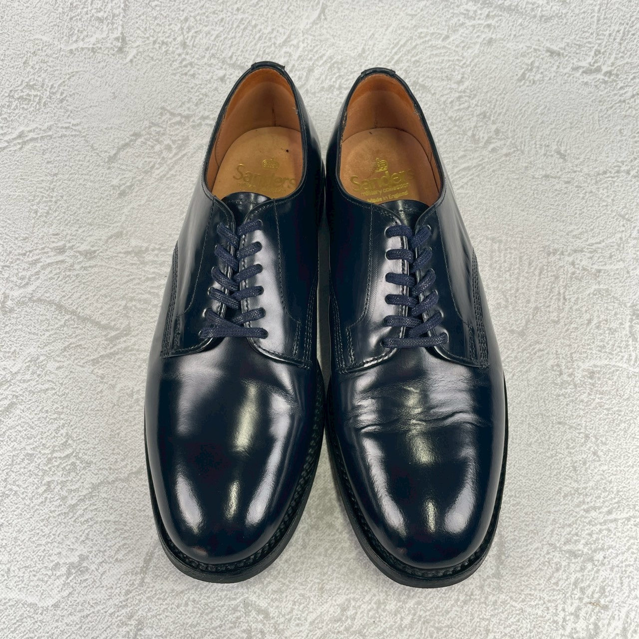 【極美品】SANDERS サンダース 1384A OFFICER SHOE オフィサーシューズ ネイビー NAVY UK7 / 26.0cm【W3476】
