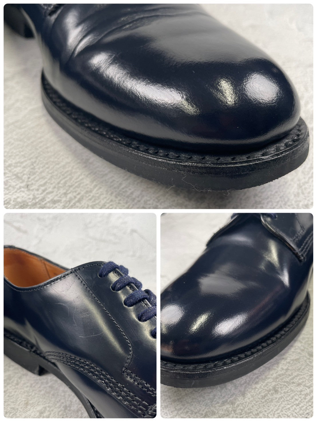 【極美品】SANDERS サンダース 1384A OFFICER SHOE オフィサーシューズ ネイビー NAVY UK7 / 26.0cm【W3476】