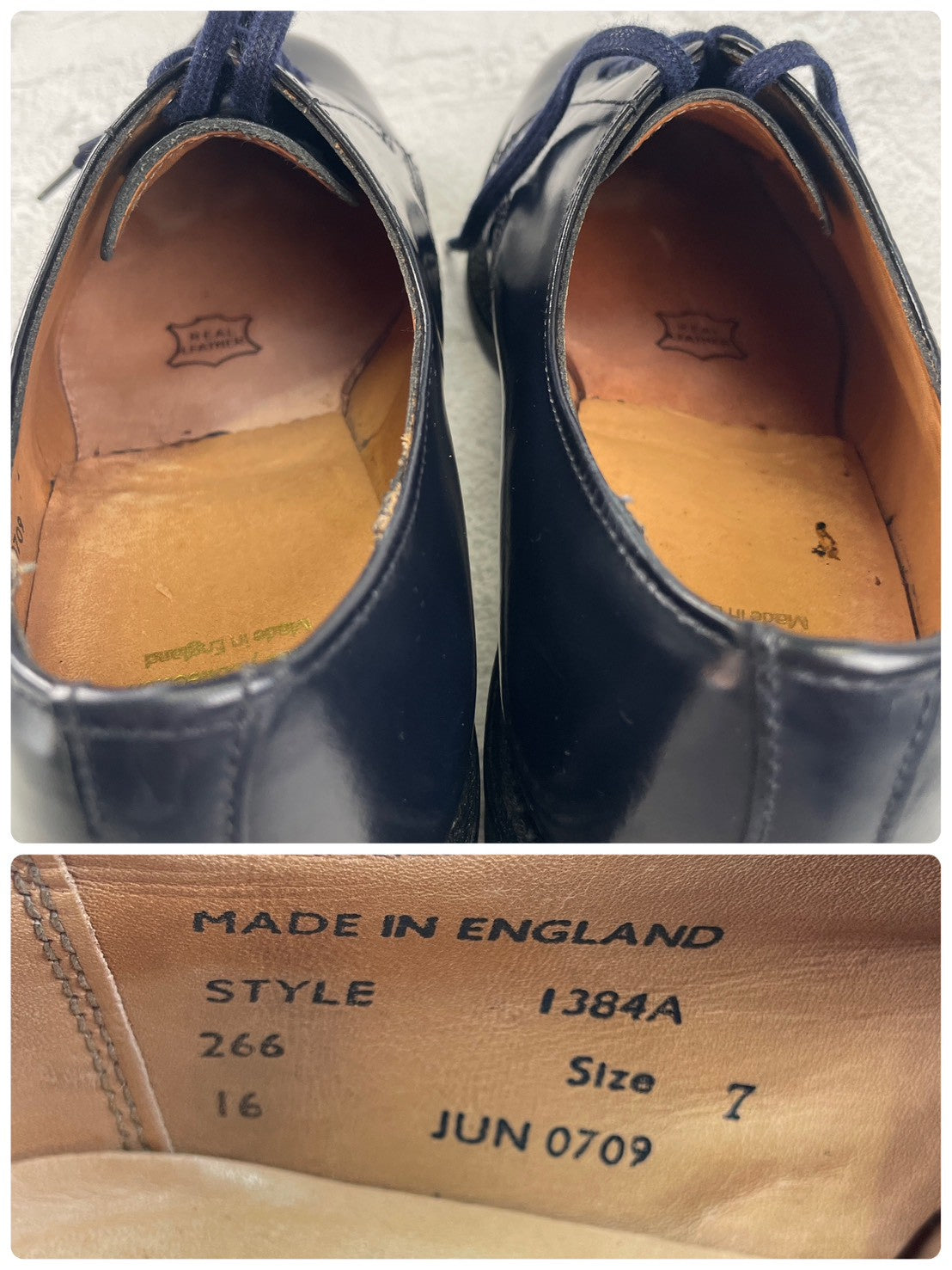 【極美品】SANDERS サンダース 1384A OFFICER SHOE オフィサーシューズ ネイビー NAVY UK7 / 26.0cm【W3476】