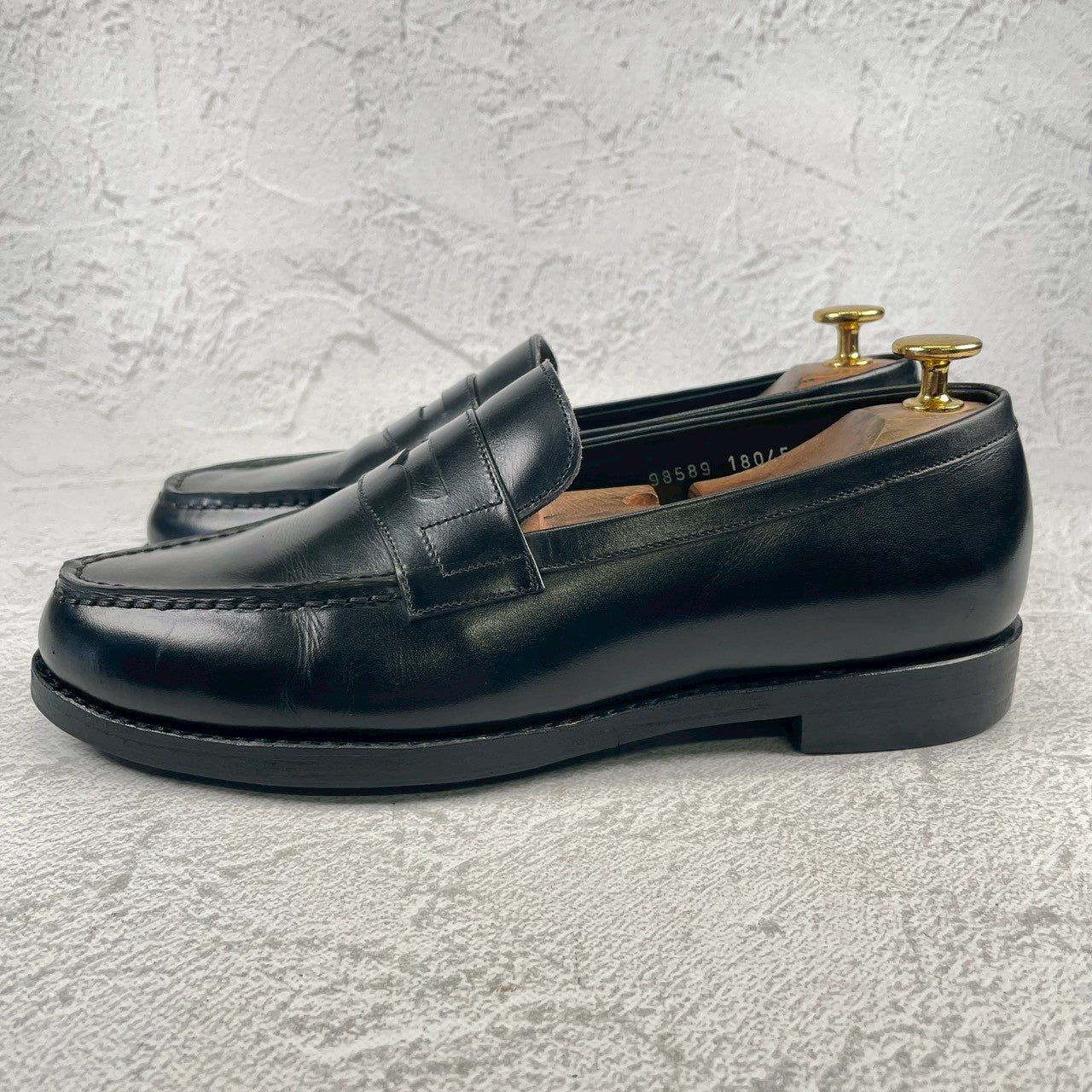 【良品】JALAN SRIWIJAYA ジャランスリワヤ 98589 シグニチャー コインローファー 黒 ブラック UK5.5 / 24.0cm【W3490】