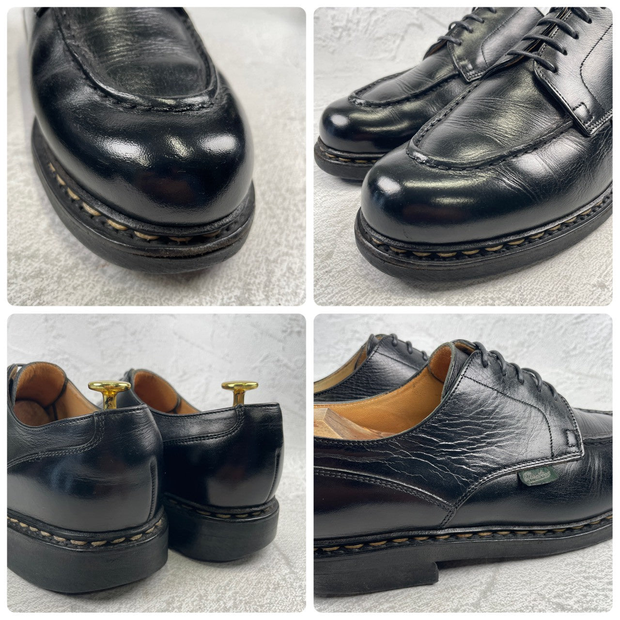 【良品】Paraboot パラブーツ CHAMBORD シャンボード Uチップ 外羽根 黒 ブラック 染め替え UK7.5 / 26.0cm【W3489】