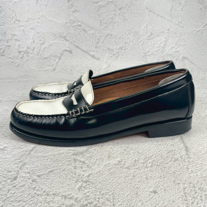 【美品】G.H.BASS ジーエイチバス WAYFARER ウェイファーラー コインローファー ビーフロール 黒×白 レディースモデル US6.5 / 23cm相当【W3494】