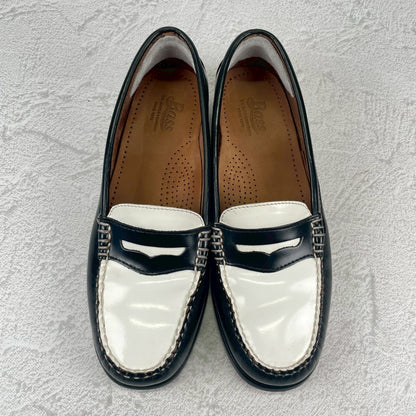 【美品】G.H.BASS ジーエイチバス WAYFARER ウェイファーラー コインローファー ビーフロール 黒×白 レディースモデル US6.5 / 23cm相当【W3494】
