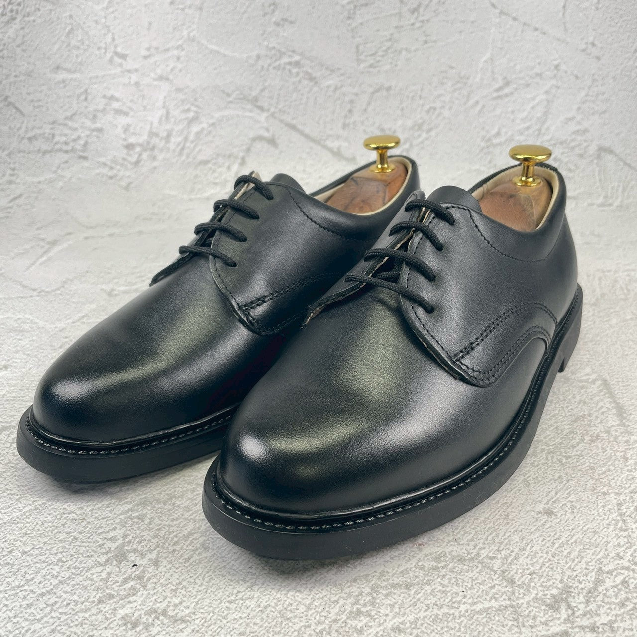【デッドストック 極美品】CZECH MILITARY チェコ軍 POSTMAN TYPE LEATHER SHOES ポストマンタイプ プレーン 外羽根 黒 ブラック 表記25.0cm / 着用感 UK5.5~6 / 24~24.5cm相当【W3493】
