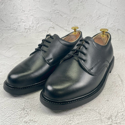 【デッドストック 極美品】CZECH MILITARY チェコ軍 POSTMAN TYPE LEATHER SHOES ポストマンタイプ プレーン 外羽根 黒 ブラック 表記25.0cm / 着用感 UK5.5~6 / 24~24.5cm相当【W3493】