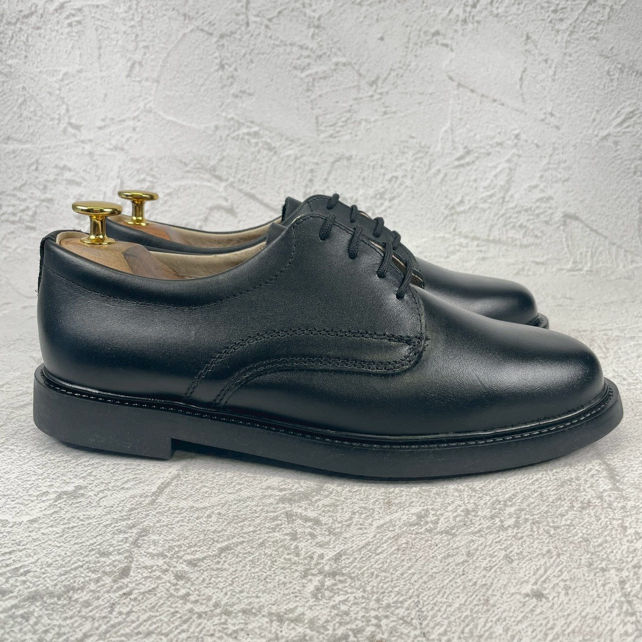 【デッドストック 極美品】CZECH MILITARY チェコ軍 POSTMAN TYPE LEATHER SHOES ポストマンタイプ プレーン 外羽根 黒 ブラック 表記25.0cm / 着用感 UK5.5~6 / 24~24.5cm相当【W3493】