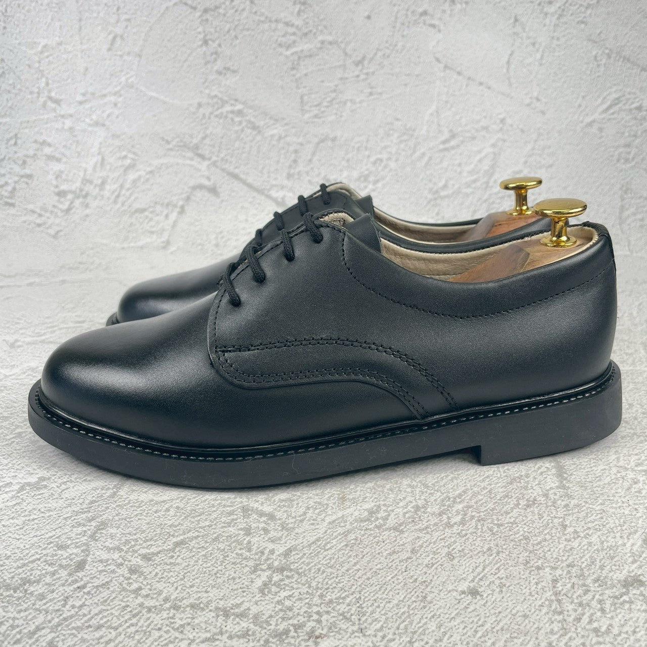 【デッドストック 極美品】CZECH MILITARY チェコ軍 POSTMAN TYPE LEATHER SHOES ポストマンタイプ プレーン 外羽根 黒 ブラック 表記25.0cm / 着用感 UK5.5~6 / 24~24.5cm相当【W3493】