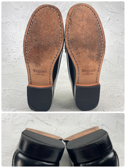 【美品】G.H.BASS ジーエイチバス WAYFARER ウェイファーラー コインローファー ビーフロール 黒×白 レディースモデル US6.5 / 23cm相当【W3494】