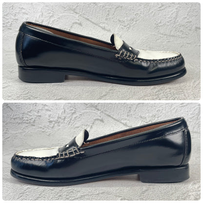 【美品】G.H.BASS ジーエイチバス WAYFARER ウェイファーラー コインローファー ビーフロール 黒×白 レディースモデル US6.5 / 23cm相当【W3494】