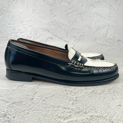 【美品】G.H.BASS ジーエイチバス WAYFARER ウェイファーラー コインローファー ビーフロール 黒×白 レディースモデル US6.5 / 23cm相当【W3494】