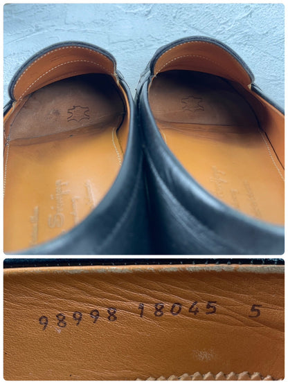 【美品】JALAN SRIWIJAYA ジャランスリワヤ 98998 GARUDA ガルーダ コインローファー ハーフサドル 黒 ブラック UK5 / 24.0cm【Ｗ3499】