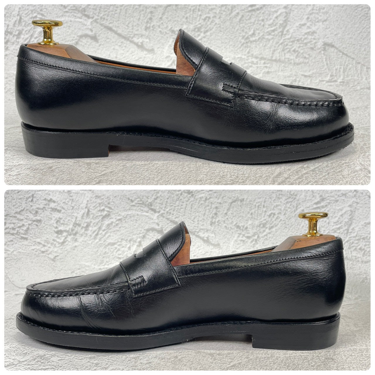 【美品】JALAN SRIWIJAYA ジャランスリワヤ 98998 GARUDA ガルーダ コインローファー ハーフサドル 黒 ブラック UK5 / 24.0cm【Ｗ3499】