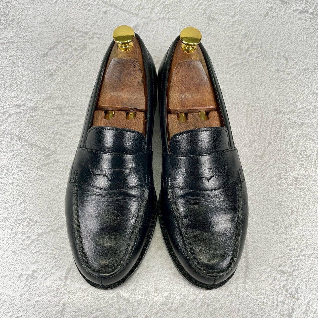 【美品】JALAN SRIWIJAYA ジャランスリワヤ 98998 GARUDA ガルーダ コインローファー ハーフサドル 黒 ブラック UK5 / 24.0cm【Ｗ3499】