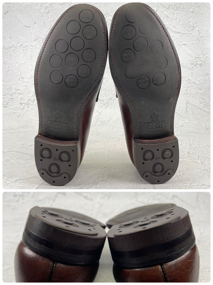 【リフト交換済み】CROCKETT&JONES クロケットアンドジョーンズ Boston2 ボストン2 ハーフサドル コインローファー シティソール 濃茶 / ブラウンUK5.5 / 24.0cm【W3498】