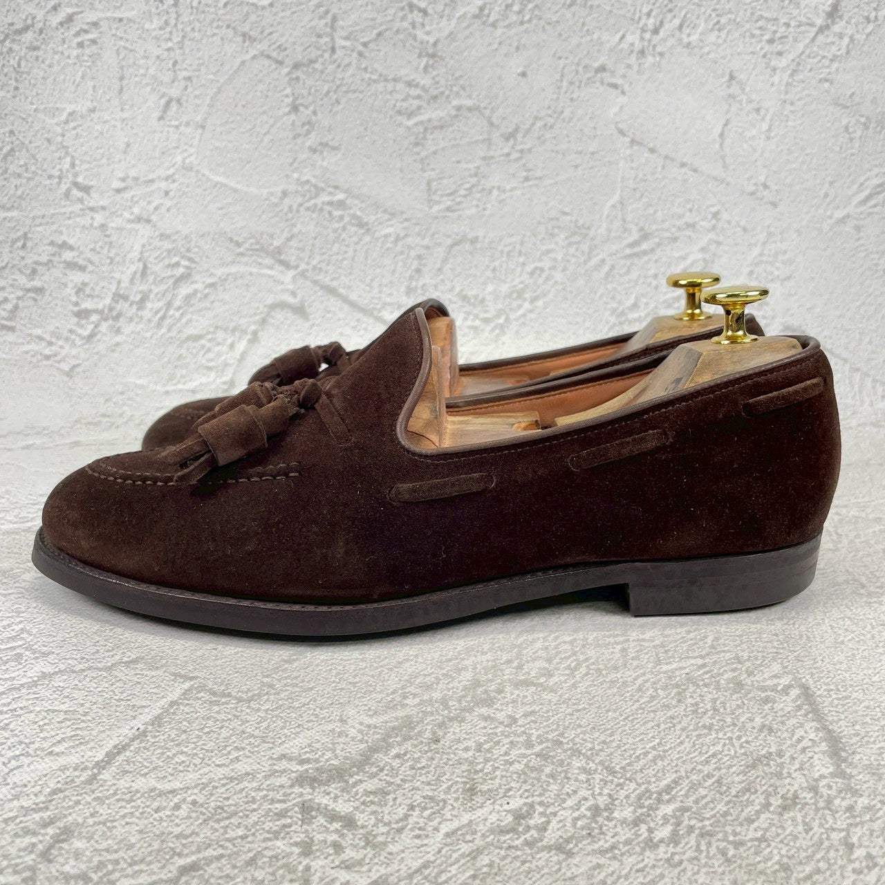 【良品】CROCKETT&JONES クロケットアンドジョーンズ Cavendish3 キャベンディッシュ3 タッセルローファー スエード シティソール 濃茶 ブラウン UK7 / 25.5cm【Ｗ3502】