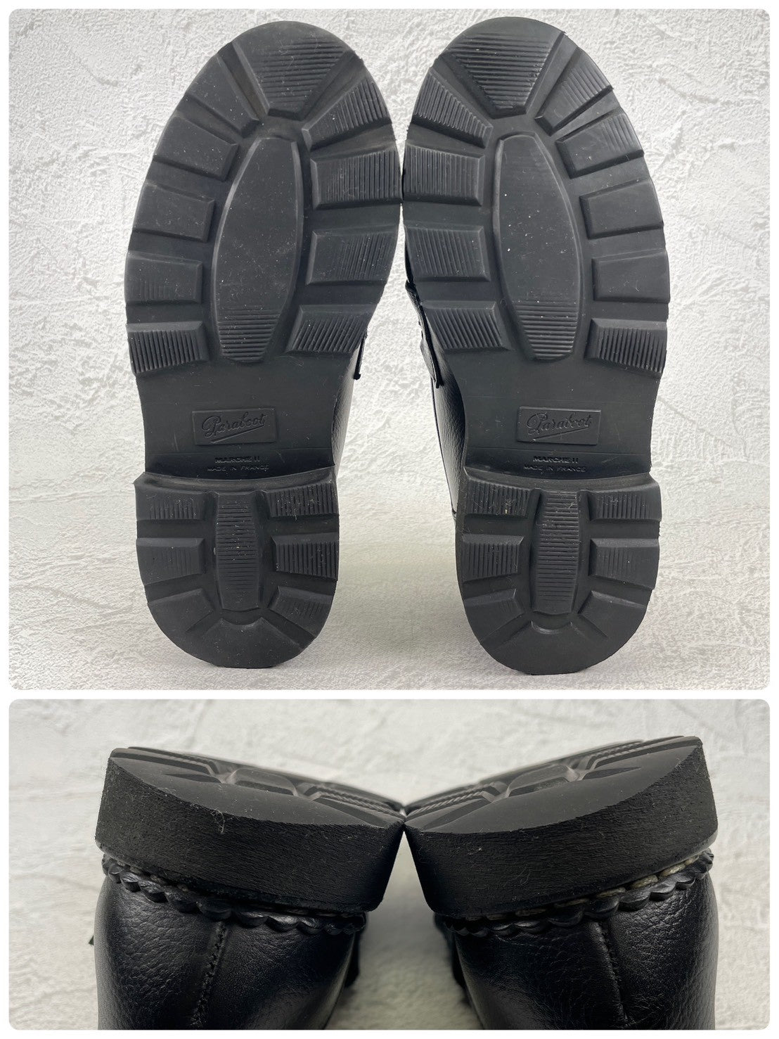 【美品】PARABOOT パラブーツ REIMS ランス コインローファー ビーフサドル マルシェ2ソール 黒 ブラック UK6.5 / 25.0cm【Ｗ3501】