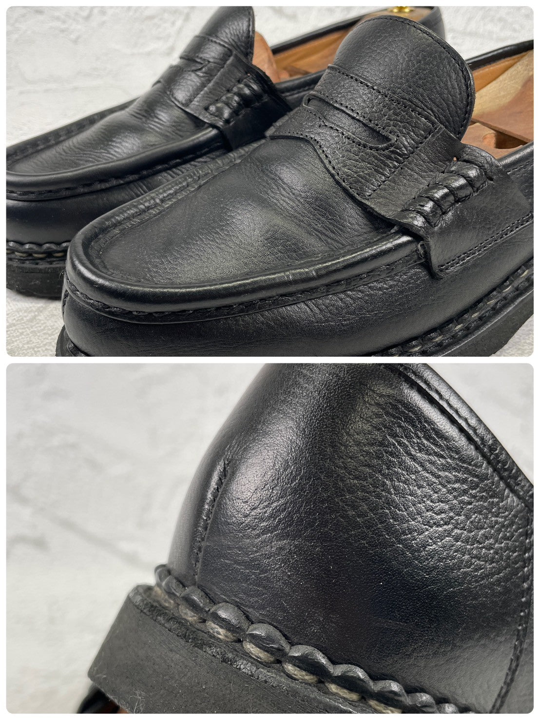 【美品】PARABOOT パラブーツ REIMS ランス コインローファー ビーフサドル マルシェ2ソール 黒 ブラック UK6.5 / 25.0cm【Ｗ3501】