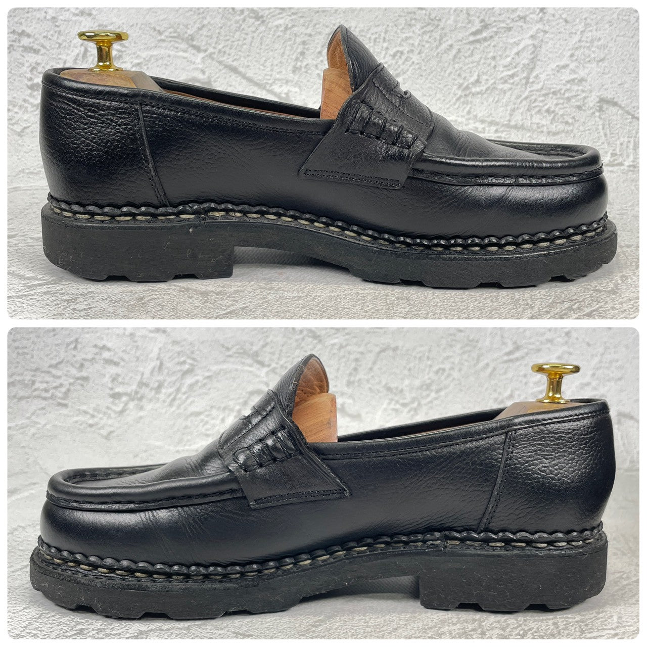 【美品】PARABOOT パラブーツ REIMS ランス コインローファー ビーフサドル マルシェ2ソール 黒 ブラック UK6.5 / 25.0cm【Ｗ3501】