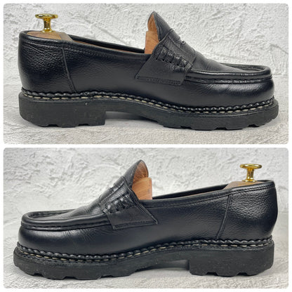 【美品】PARABOOT パラブーツ REIMS ランス コインローファー ビーフサドル マルシェ2ソール 黒 ブラック UK6.5 / 25.0cm【Ｗ3501】