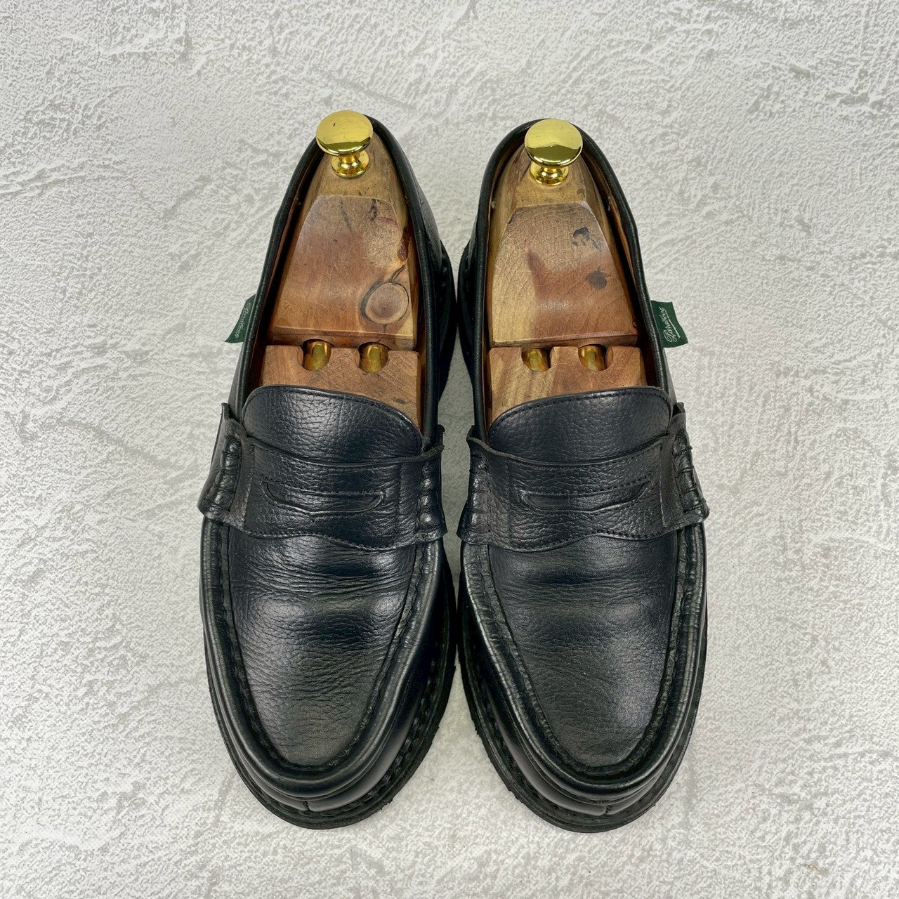 【美品】PARABOOT パラブーツ REIMS ランス コインローファー ビーフサドル マルシェ2ソール 黒 ブラック UK6.5 / 25.0cm【Ｗ3501】