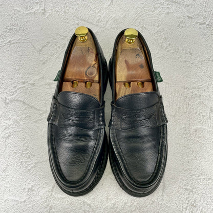 【美品】PARABOOT パラブーツ REIMS ランス コインローファー ビーフサドル マルシェ2ソール 黒 ブラック UK6.5 / 25.0cm【Ｗ3501】