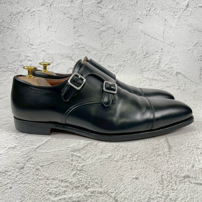 【美品・染め替え】CROCKETT&JONES クロケットアンドジョーンズ Double Monk Strap ダブルモンク ストレート ハンドグレード 黒 ブラック UK8 / 26.5cm【Ｗ3509】