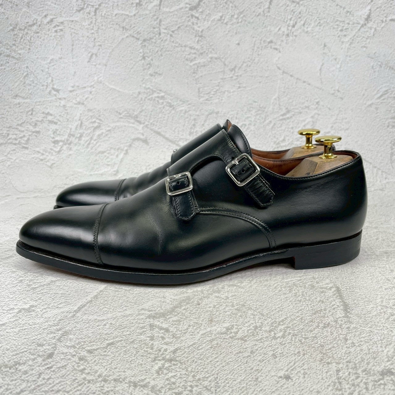 【美品・染め替え】CROCKETT&JONES クロケットアンドジョーンズ Double Monk Strap ダブルモンク ストレート ハンドグレード 黒 ブラック UK8 / 26.5cm【Ｗ3509】