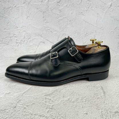 【美品・染め替え】CROCKETT&JONES クロケットアンドジョーンズ Double Monk Strap ダブルモンク ストレート ハンドグレード 黒 ブラック UK8 / 26.5cm【Ｗ3509】
