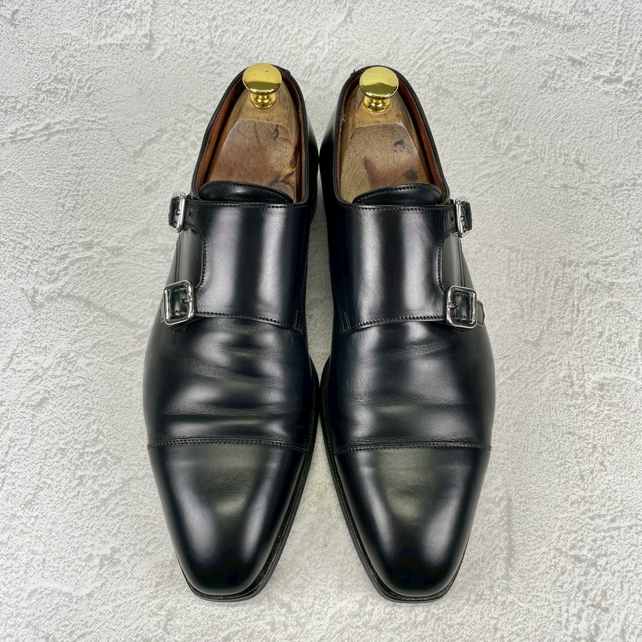 【美品・染め替え】CROCKETT&JONES クロケットアンドジョーンズ Double Monk Strap ダブルモンク ストレート ハンドグレード 黒 ブラック UK8 / 26.5cm【Ｗ3509】