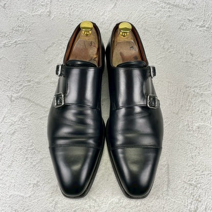 【美品・染め替え】CROCKETT&JONES クロケットアンドジョーンズ Double Monk Strap ダブルモンク ストレート ハンドグレード 黒 ブラック UK8 / 26.5cm【Ｗ3509】