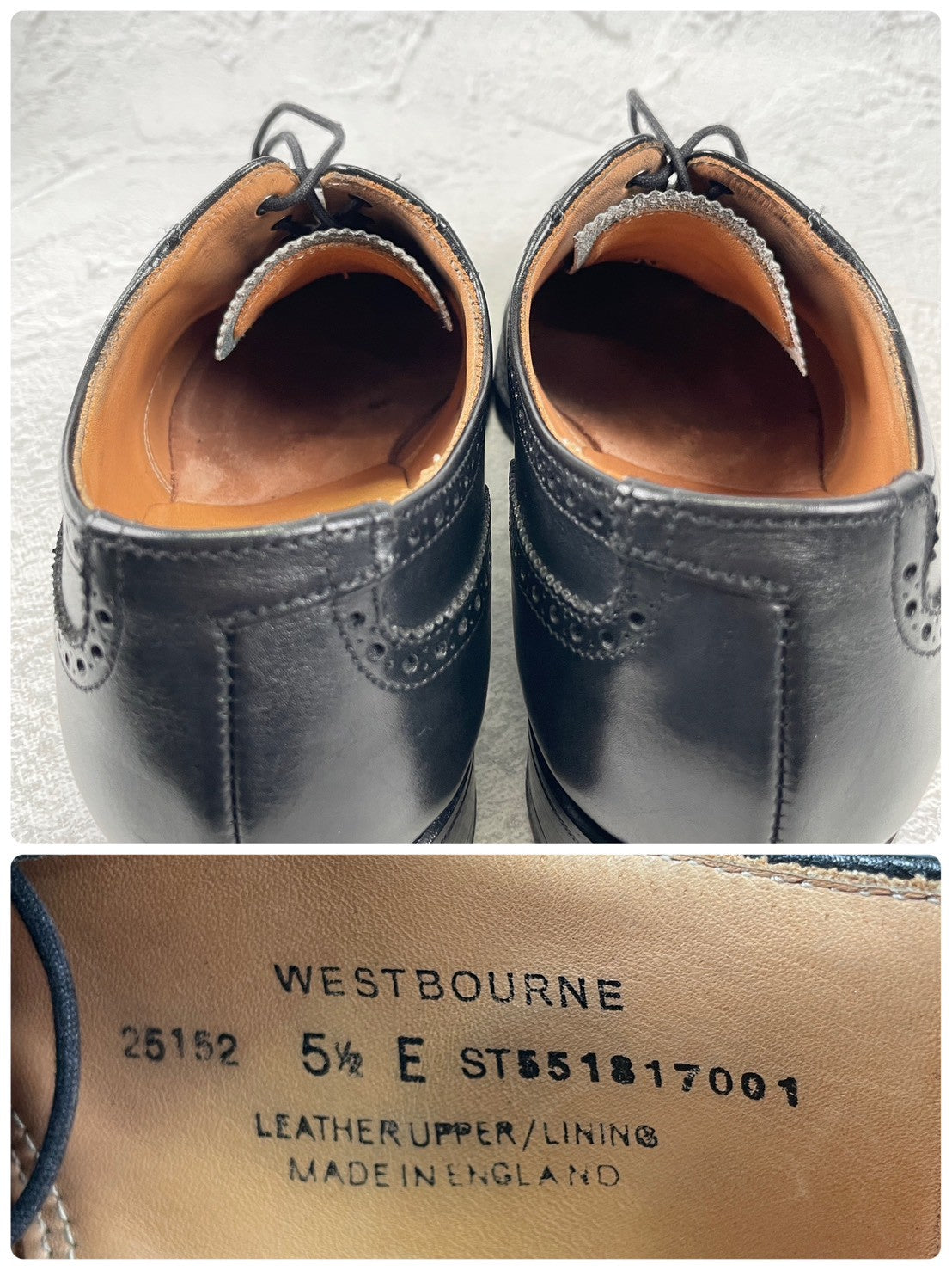 【美品】CROCKETT&JONES クロケットアンドジョーンズ WESTBOURNE ウェストボーン パンチドキャップ 内羽根 黒 ブラックUK5.5 / 24.0cm【W3505】