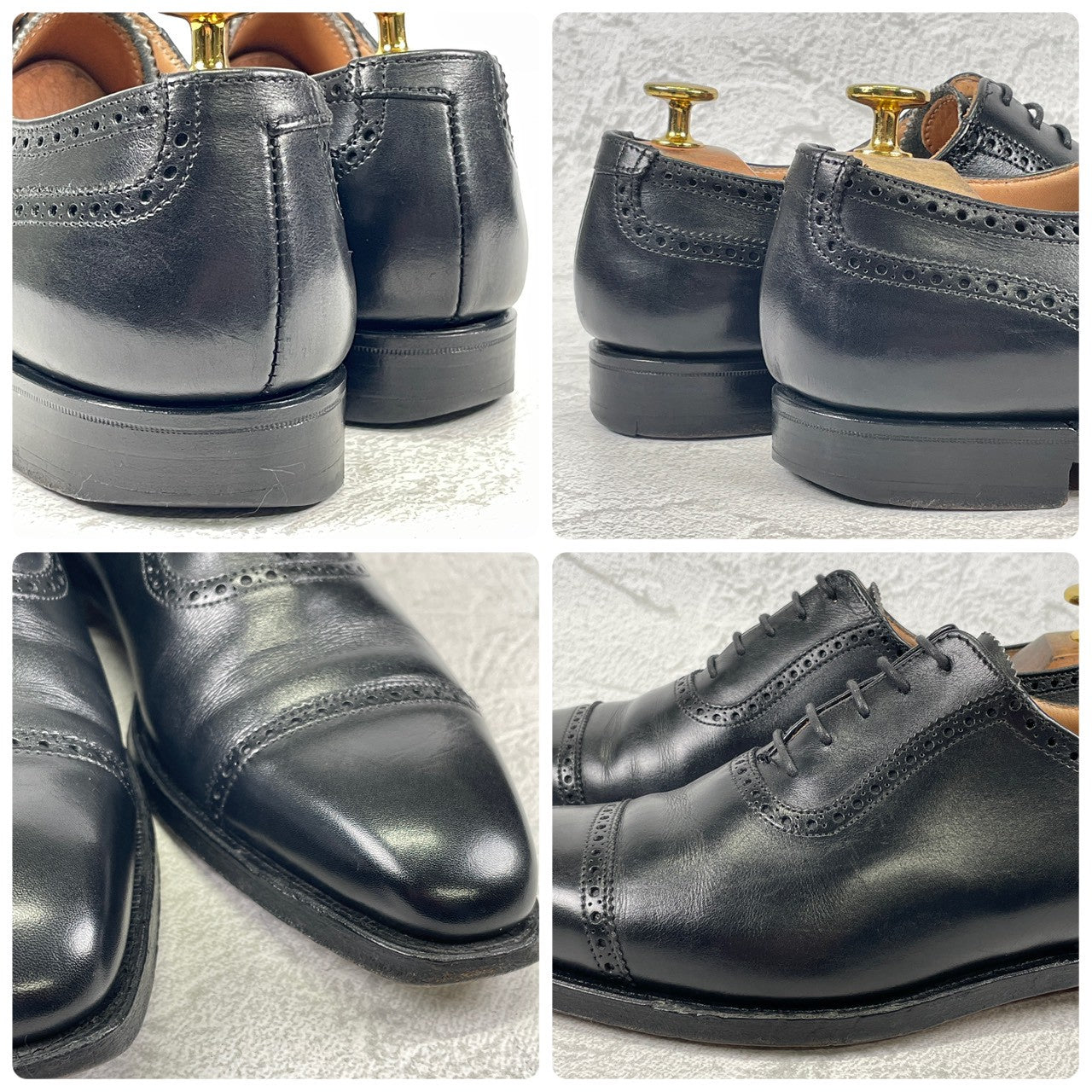 【美品】CROCKETT&JONES クロケットアンドジョーンズ WESTBOURNE ウェストボーン パンチドキャップ 内羽根 黒 ブラックUK5.5 / 24.0cm【W3505】