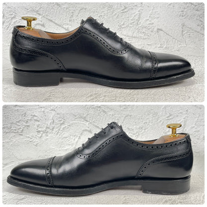 【美品】CROCKETT&JONES クロケットアンドジョーンズ WESTBOURNE ウェストボーン パンチドキャップ 内羽根 黒 ブラックUK5.5 / 24.0cm【W3505】