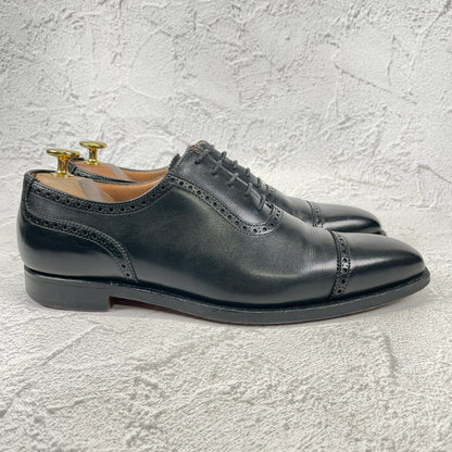 【美品】CROCKETT&JONES クロケットアンドジョーンズ WESTBOURNE ウェストボーン パンチドキャップ 内羽根 黒 ブラックUK5.5 / 24.0cm【W3505】