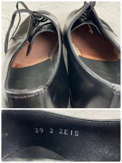 【デッドストック】ITALIAN ARMY イタリア軍 OFFICER SHOES オフィサーシューズ プレーン 外羽根 3アイレット 黒 ブラック 39 / 24.5cm 〜 25.0cm【W3504】