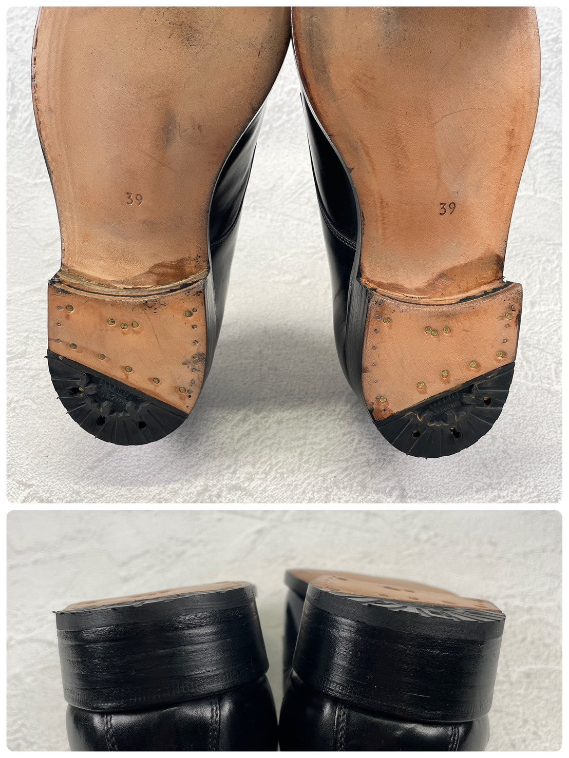 【デッドストック】ITALIAN ARMY イタリア軍 OFFICER SHOES オフィサーシューズ プレーン 外羽根 3アイレット 黒 ブラック 39 / 24.5cm 〜 25.0cm【W3504】