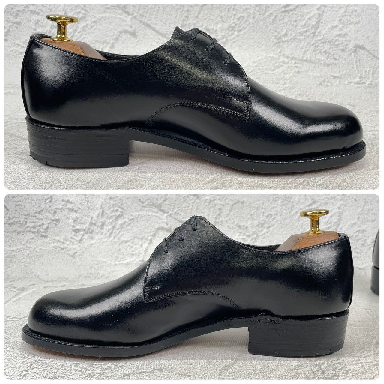 【デッドストック】ITALIAN ARMY イタリア軍 OFFICER SHOES オフィサーシューズ プレーン 外羽根 3アイレット 黒 ブラック 39 / 24.5cm 〜 25.0cm【W3504】