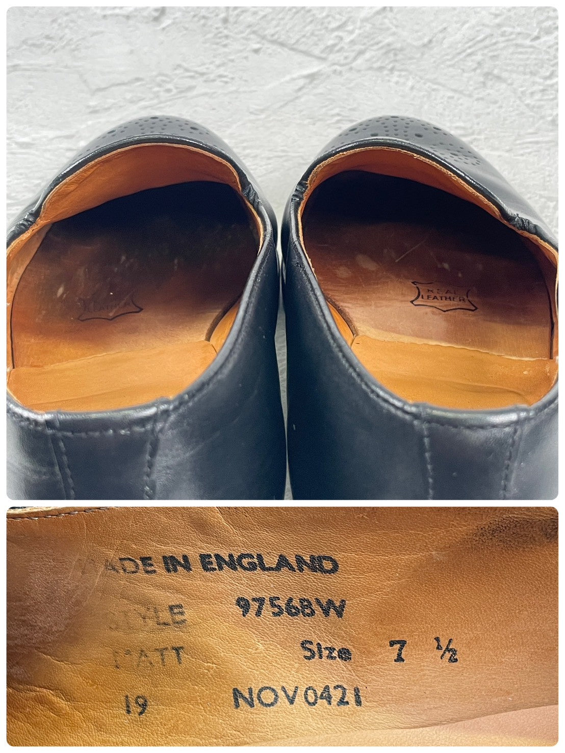 【良品】SANDERS サンダース 9756BW Slip-on Shoes スリッポン ローファー メダリオン ブローグ 黒 ブラック UK7 / 25.5cm【Ｗ3503】