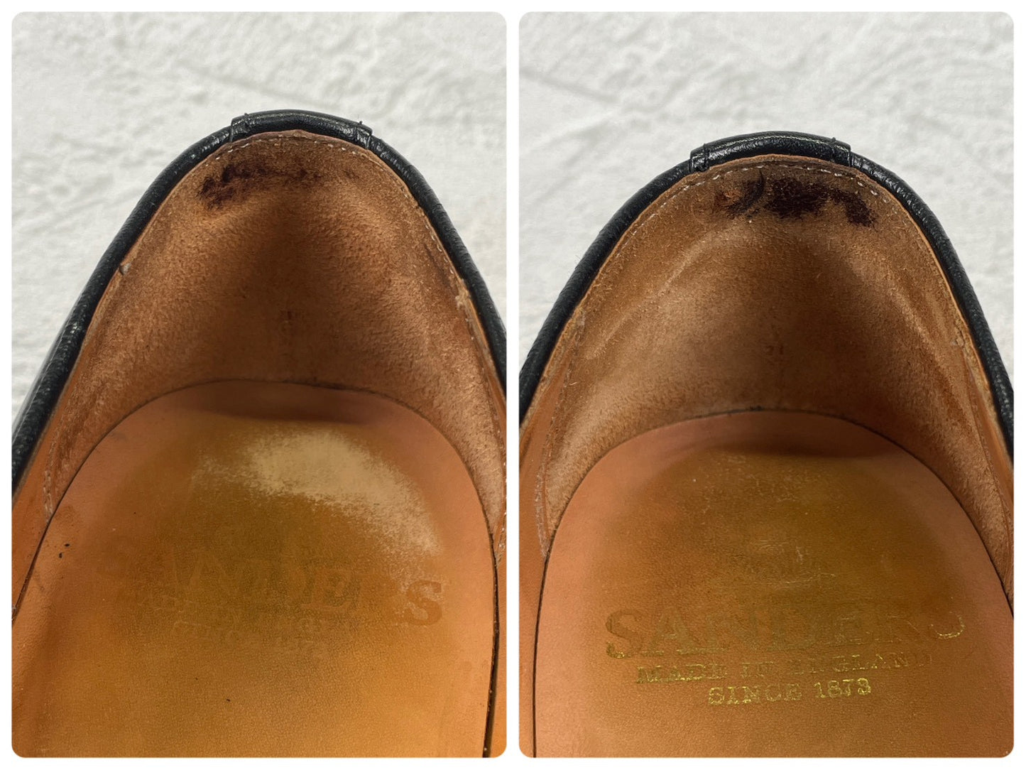 【良品】SANDERS サンダース 9756BW Slip-on Shoes スリッポン ローファー メダリオン ブローグ 黒 ブラック UK7 / 25.5cm【Ｗ3503】