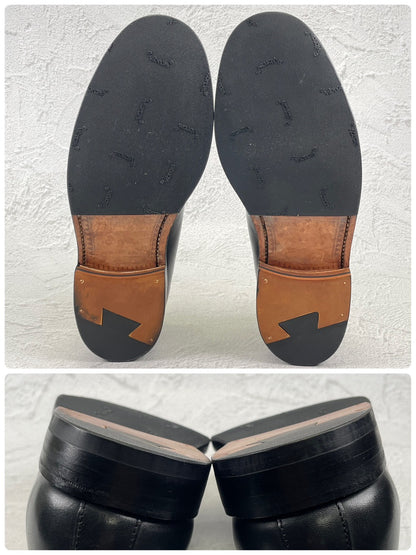 【良品】SANDERS サンダース 9756BW Slip-on Shoes スリッポン ローファー メダリオン ブローグ 黒 ブラック UK7 / 25.5cm【Ｗ3503】