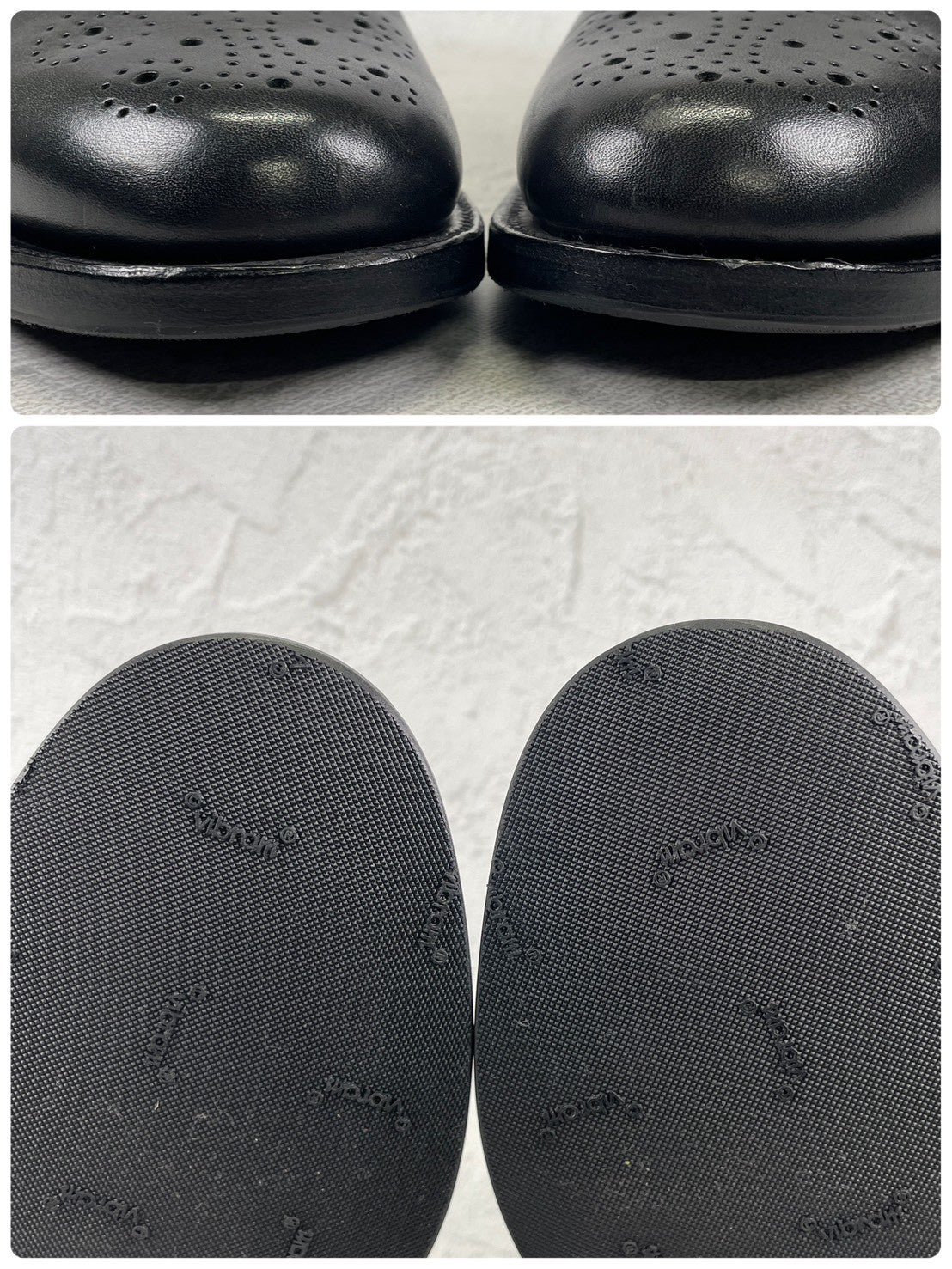 【良品】SANDERS サンダース 9756BW Slip-on Shoes スリッポン ローファー メダリオン ブローグ 黒 ブラック UK7 / 25.5cm【Ｗ3503】