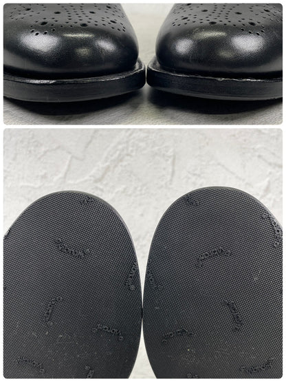 【良品】SANDERS サンダース 9756BW Slip-on Shoes スリッポン ローファー メダリオン ブローグ 黒 ブラック UK7 / 25.5cm【Ｗ3503】