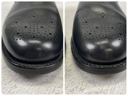 【良品】SANDERS サンダース 9756BW Slip-on Shoes スリッポン ローファー メダリオン ブローグ 黒 ブラック UK7 / 25.5cm【Ｗ3503】