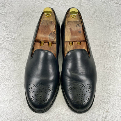 【良品】SANDERS サンダース 9756BW Slip-on Shoes スリッポン ローファー メダリオン ブローグ 黒 ブラック UK7 / 25.5cm【Ｗ3503】