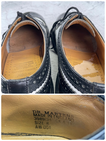 【英国製】Dr.Martens ドクターマーチン 3989 ブローグ ウイング 外羽根 メダリオン 黒×白 / ブラック×ホワイト UK8 / 27.0cm【W3512】