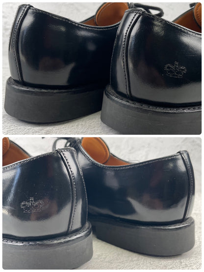 【美品】SANDERS サンダース 1137 APRON DERBY BROAD ARROW ブロードアローエプロンダービー Uチップ 外羽根 黒 ブラック UK5.5 / 24.5cm【W3529】